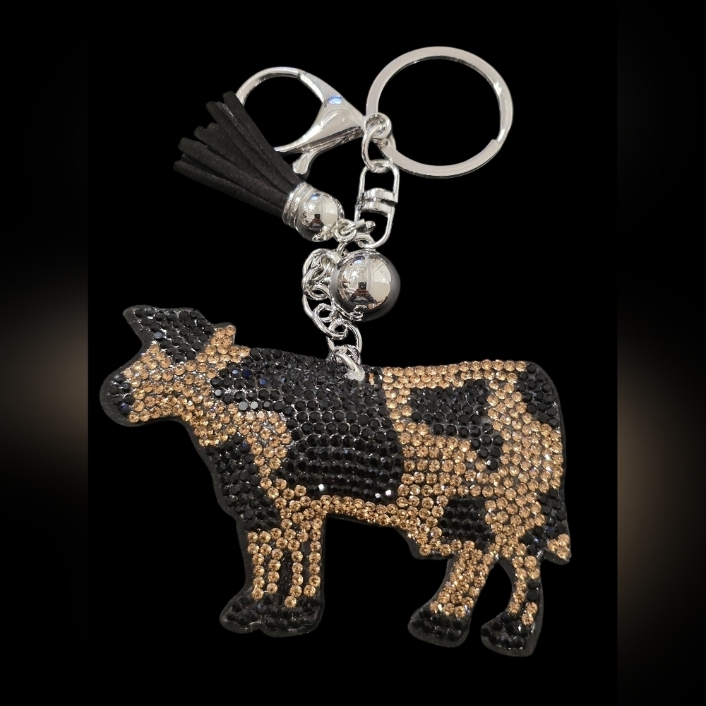 Cow Rhinestone Bag Charm Keychain